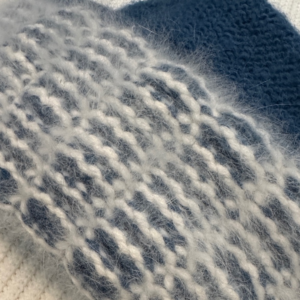 Made in Italy Angora & Wool Cozy Blue and White Beanie Winter Knit Hat, OS - Picture 2 of 11